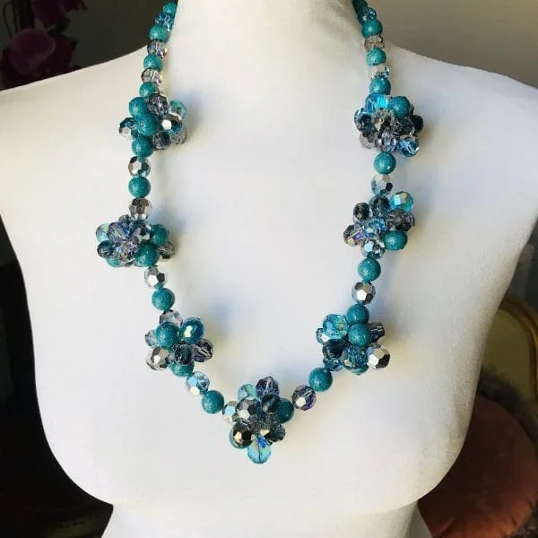 Vintage Christian Dior Turquoise and Aquamarine Beaded Necklace Circa 1950s - Image 4