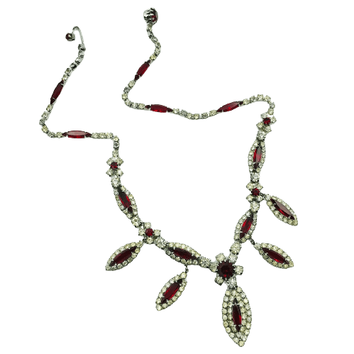 Vintage Ruby Navette Necklace by Kramer of New York Circa 1950s