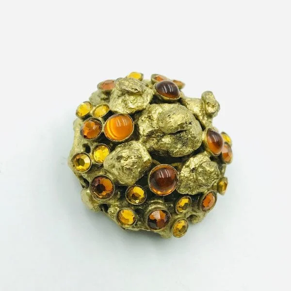 Vintage French Henry Perichon Amber Glass Brooch - Image 3