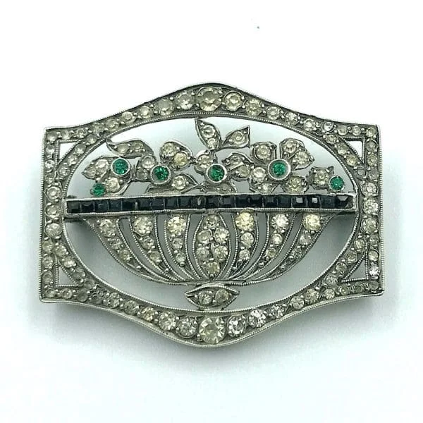 French Art Deco Silver and Paste Basket Brooch Circa 1920s - Image 2