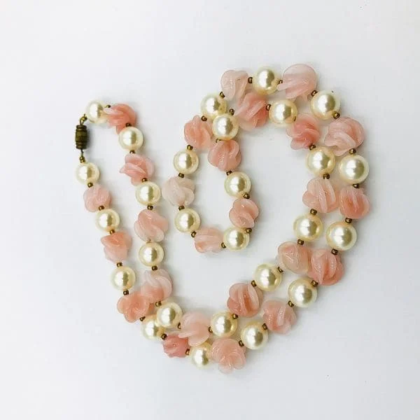 Louis Rousselet Pink Swirl Bead and Pearl Necklace - Image 3