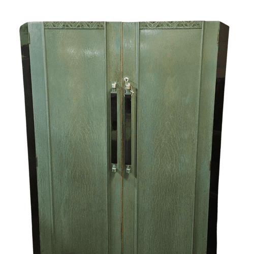 Rare Art Deco Green Painted Wardrobe with Black Acrylic panels