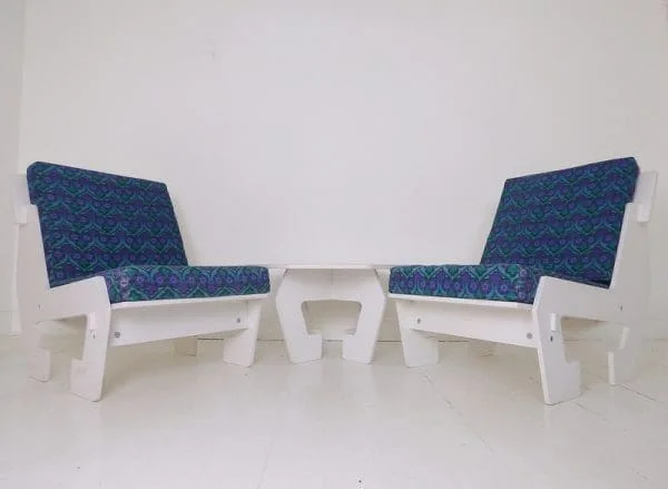 Vintage Pair of Pop Art Plywood Lounge Chairs & Matching Coffee Table - Image 3