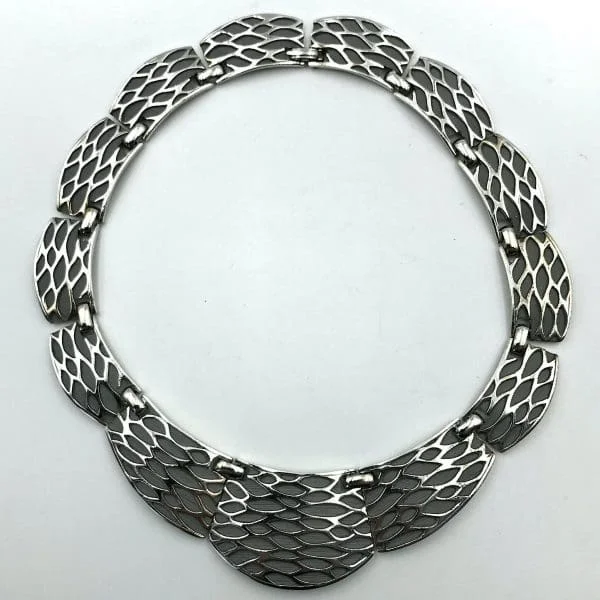 Vintage Boucher Textured Silver Tone Collar Necklace Circa 1960s - Image 2