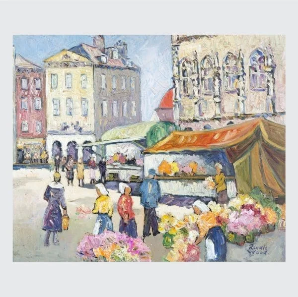 Oil Painting "Market Day" by Robert Sydney Rendle Wood - Image 2