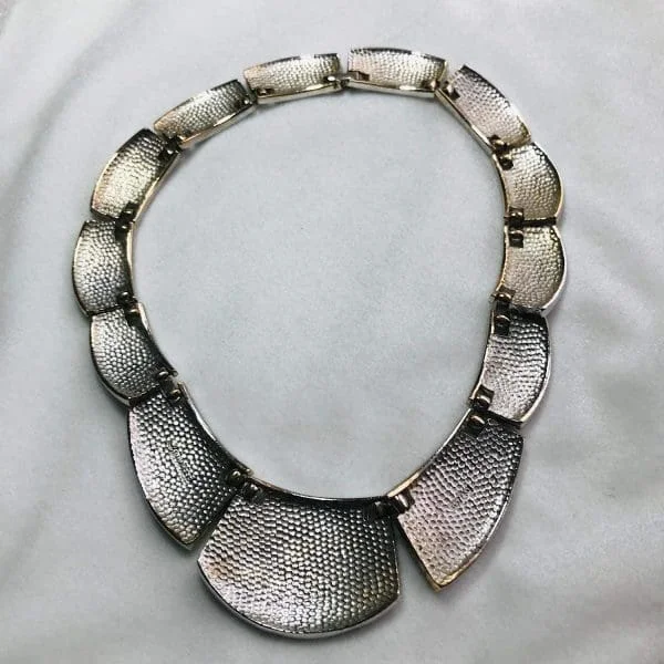 Vintage Boucher Textured Silver Tone Collar Necklace Circa 1960s - Image 5