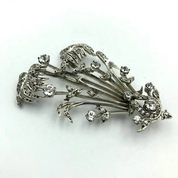 Vintage French Silver and Paste Floral Brooch - Image 3