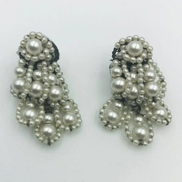 Vintage Louis Rousselet Glass Pearl Cluster Drop Earrings - Image 2