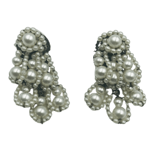 Vintage Louis Rousselet Glass Pearl Cluster Drop Earrings