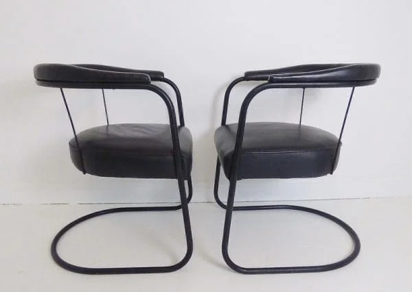 Midcentury Pair of Black Leather Lounge Armchairs By Oliver Percy Bernard For Pel - Image 3