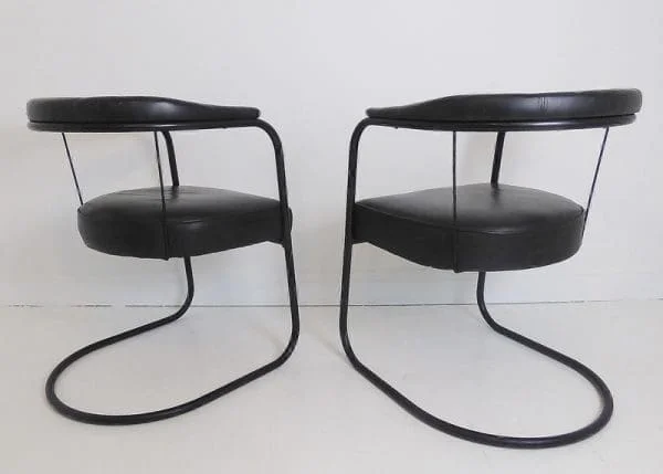 Midcentury Pair of Black Leather Lounge Armchairs By Oliver Percy Bernard For Pel - Image 4