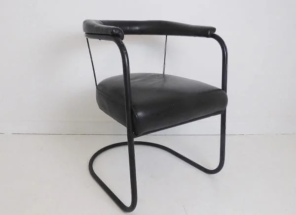 Midcentury Pair of Black Leather Lounge Armchairs By Oliver Percy Bernard For Pel - Image 5