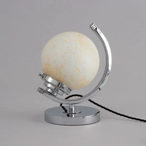 British Art Deco Table Lamp Planet with Half Moon Chrome Frame c.1930 - Image 3