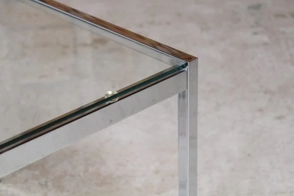 Mid Century chrome and glass square coffee table, circa 1970s - Image 4