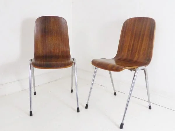 Pair Of Mid-Century Walnut Plywood Toby Stacking Chairs By Neil Morris For Morris Of Glasgow