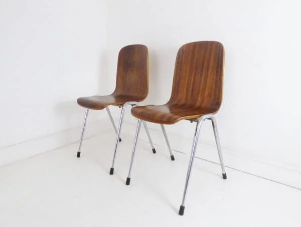 Pair Of Mid-Century Walnut Plywood Toby Stacking Chairs By Neil Morris For Morris Of Glasgow - Image 4