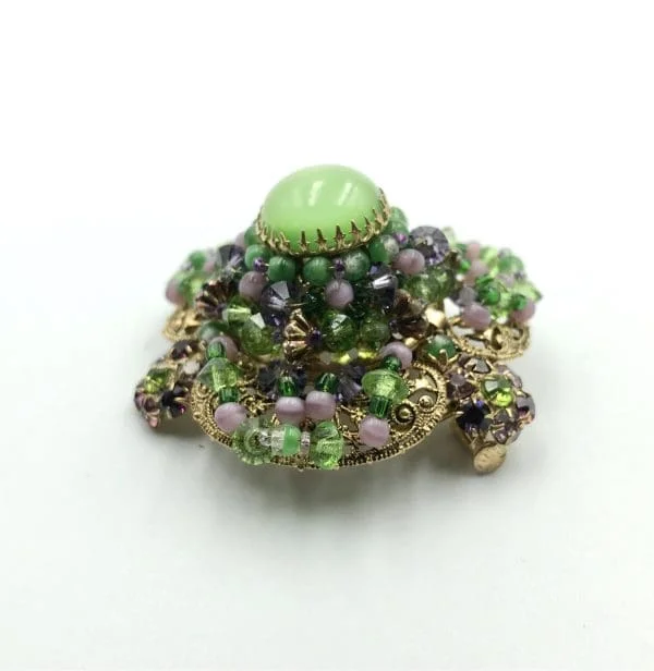 Vintage Louis Rousselet Pink and Green Poured Glass Domed Brooch - Image 3