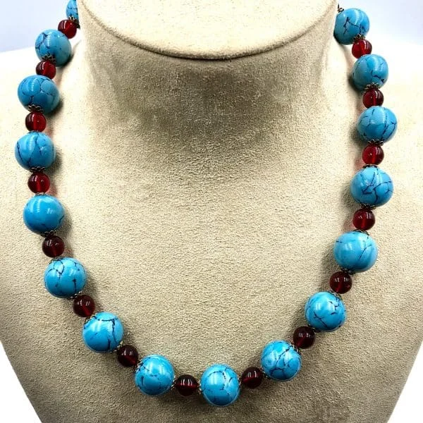 Vintage French Turquoise Poured Glass Bead Necklace Circa 1950s - Image 3