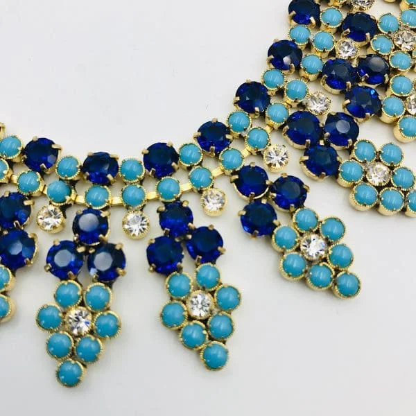 Vintage Maryse Blanchard Turquoise and Sapphire Paste Collar Necklace Circa 1950s - Image 4