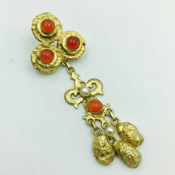 Vintage French Henry Perichon Carnelian Glass Articulated Brooch - Image 2