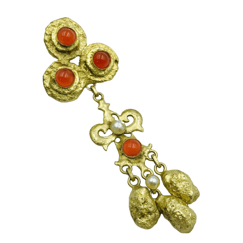 Vintage French Henry Perichon Carnelian Glass Articulated Brooch