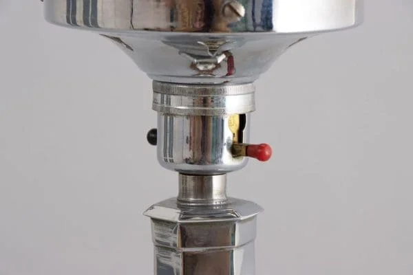 Art Deco Table Lamp on Hexagonal Base with Opal Skyscraper Shade, British c.1930 - Image 6