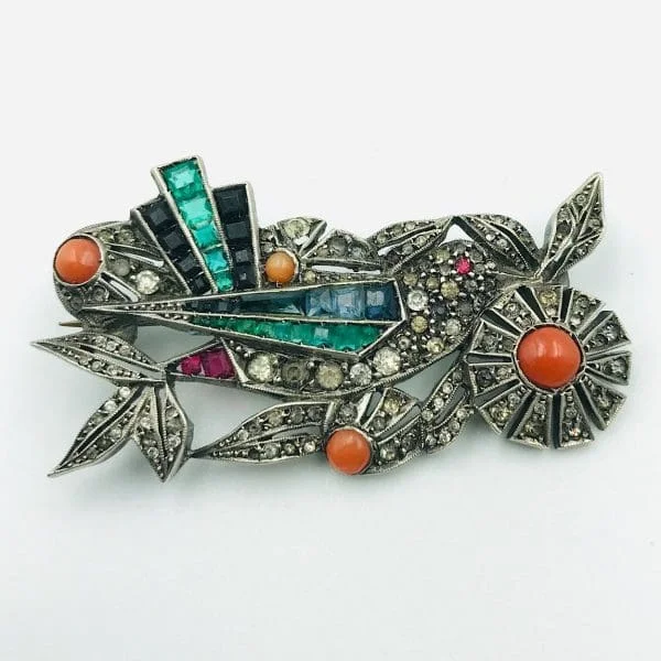 German Art Deco Silver and Paste Brooch Circa 1920 - Image 2