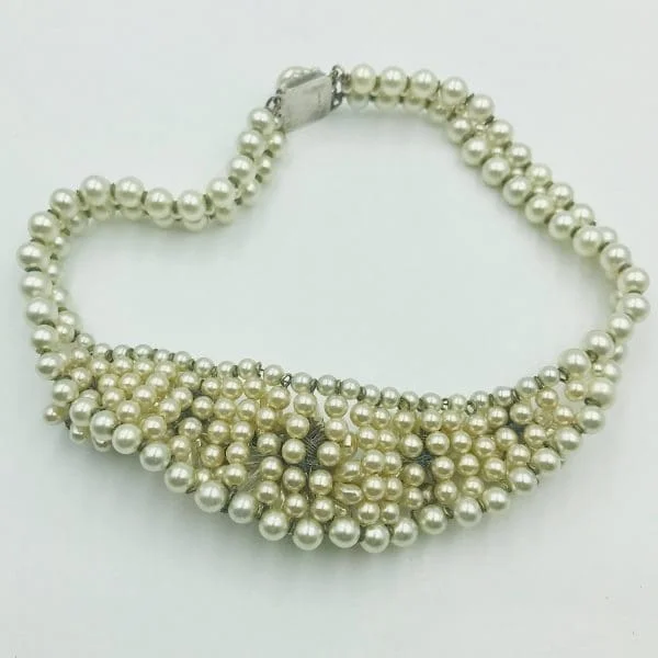 Vintage Louis Rousselet Glass Pearl and Paste Choker Necklace Circa 1940s - Image 5