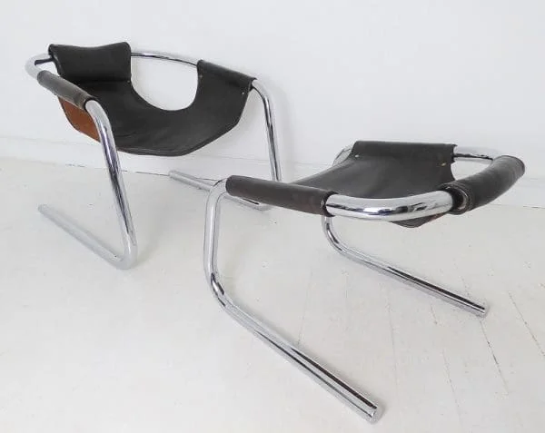 Dark Brown Leather and Chrome Lounge Chair And Footstool By Geoffrey Harcourt For Arkana - Image 2