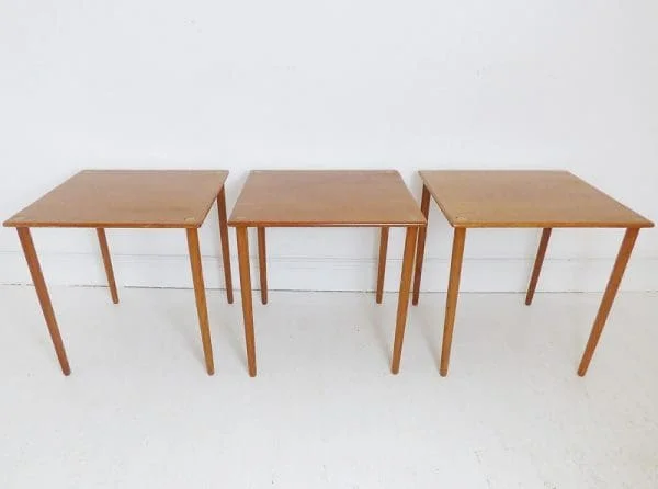 Teak and Brass Stacking Nest Of Tables By Georg Petersens Denmark - Image 6