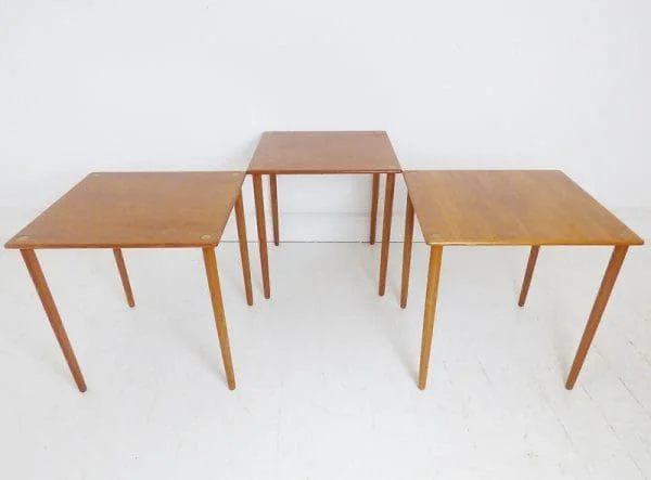 Teak and Brass Stacking Nest Of Tables By Georg Petersens Denmark - Image 7