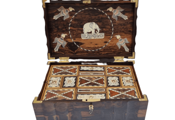 Macassar Jewellery Box Double Layer of covered inlaid compartments