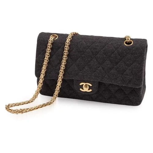 A Chanel double flap bag in charcoal grey fabric