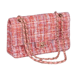 Chanel Double Flap Bag in Pink Tweed Fabric France Early 2000s