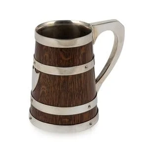 Oak and Silver Plate Banded Beer Mug England circa 1880