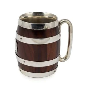 Oak and Silver Plate Banded Beer Mug England circa 1880