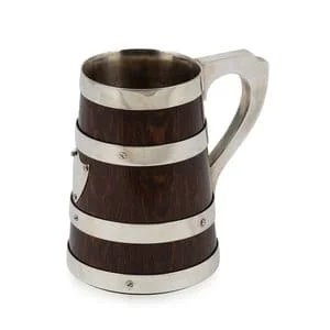 Oak and Silver Plate Banded Beer Mug England circa 1880