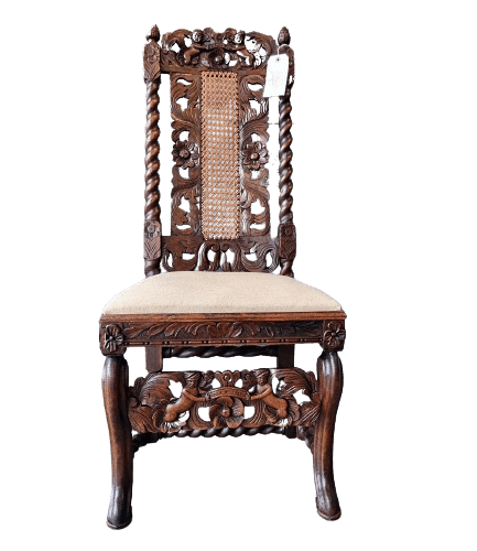 Victorian 19th Century Cane Carved Oak Hall Chair Charles II Style