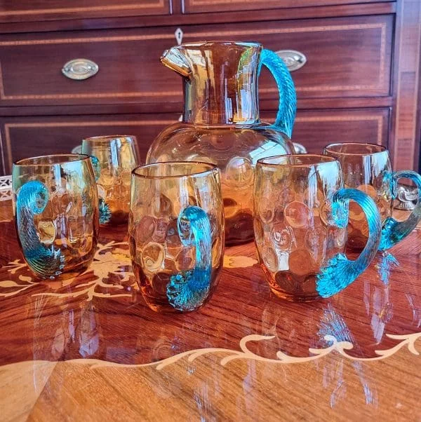 Glassware Jug Cups Bubble Amber Glass Pitcher George Sand Portieux Set