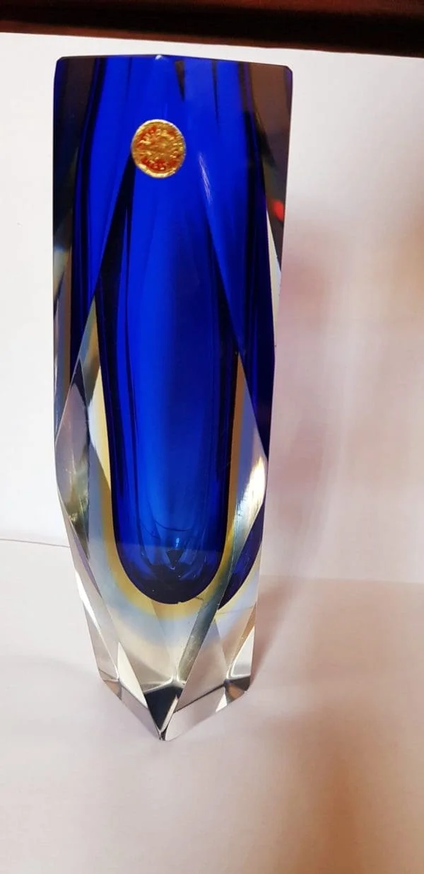 Murano glass triple sommerso faceted vase