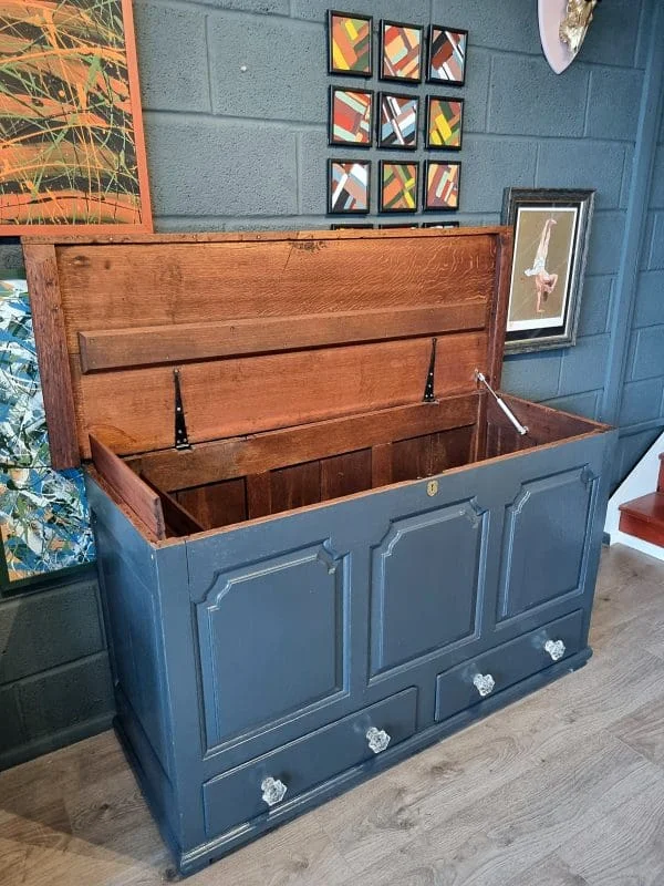 Antique Trunk Large English Oak Georgian Mule Chest Coffer Dowry Linen Blanket Box - Image 14