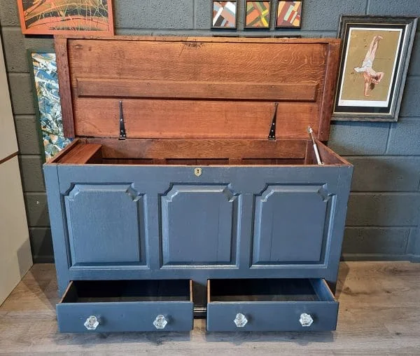 Antique Trunk Large English Oak Georgian Mule Chest Coffer Dowry Linen Blanket Box - Image 15