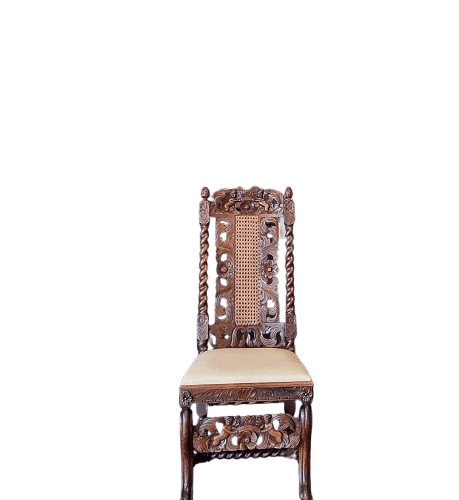 Victorian Dinning Chair 19th Century Cane Carved Oak Hall Chair Charles II Gothic