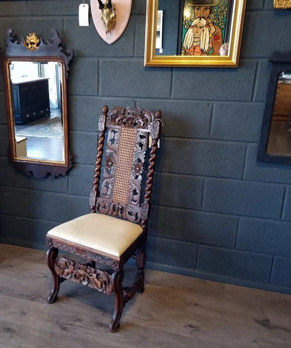 Victorian Dinning Chair 19th Century Cane Carved Oak Hall Chair Charles II Gothic - Image 5