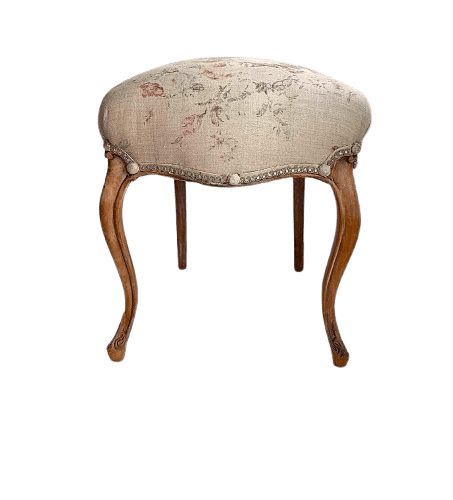 Antique Mahogany Stool Upholstered In Ralph Lauren Fabric