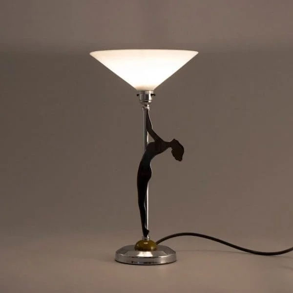 Art Deco Chrome Table Lamp with a Nude Silhouette on Green Phenolic Mound - Image 5