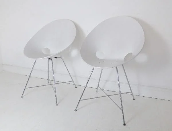 Vintage Pair of White Bentwood Model ST664 Chairs By Eddie Harris For Thonet - Image 6