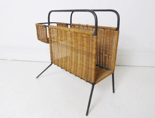 Rare French Wicker Cane Magazine Stand Table By Raoul Guys - Image 3