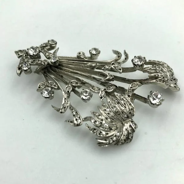 Vintage French Silver and Paste Floral Brooch - Image 4