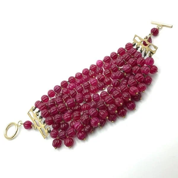 Vintage Natural Ruby Melon Bead Bracelet - Image 4